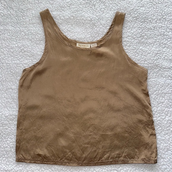 VTG Gold Label Victoria’s Secret 100% silk gold tank top lingerie camisole P - Picture 1 of 9
